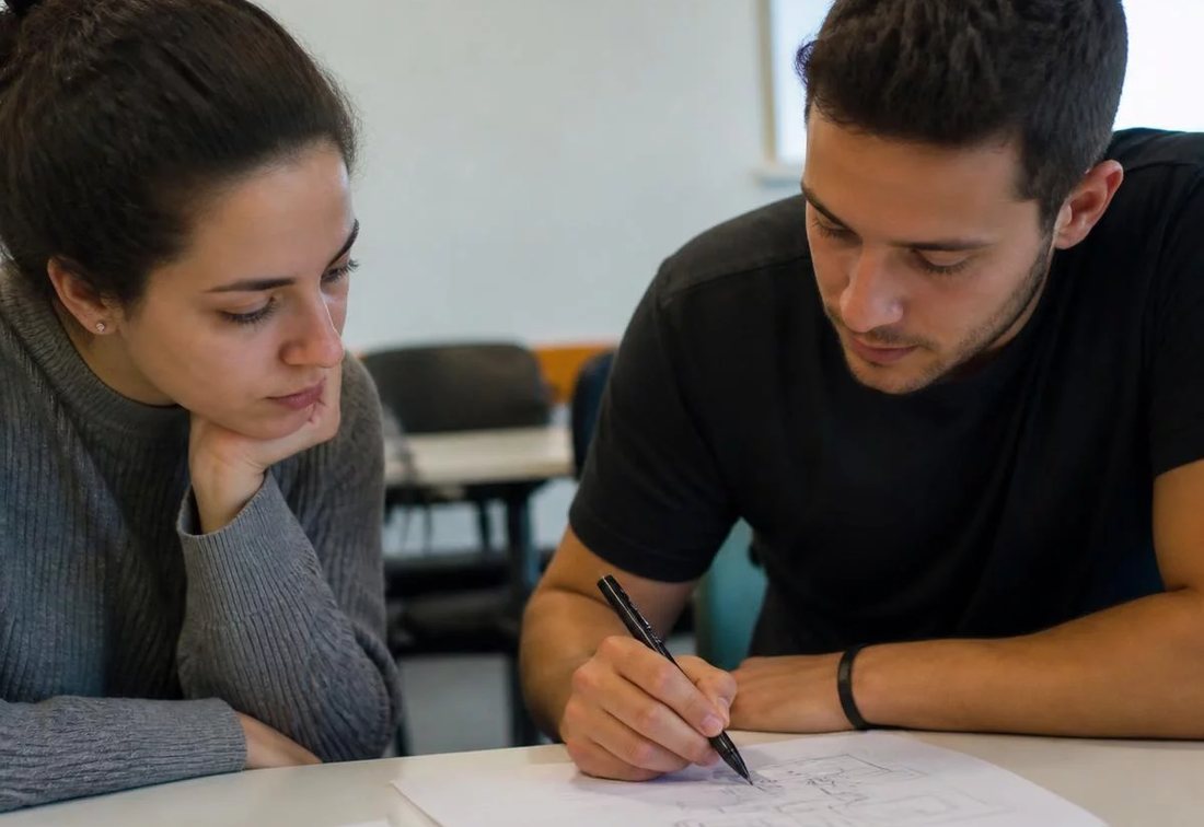 Colegas revendo no tablet as anotações do encontro anterior